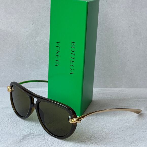 NEW Bottega Veneta BV1418S Gold Green Aviator Sunglasses $760 main image 8